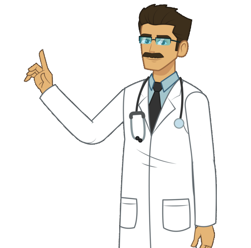 Médico explicando las conclusiones sobre los principios de la célula.