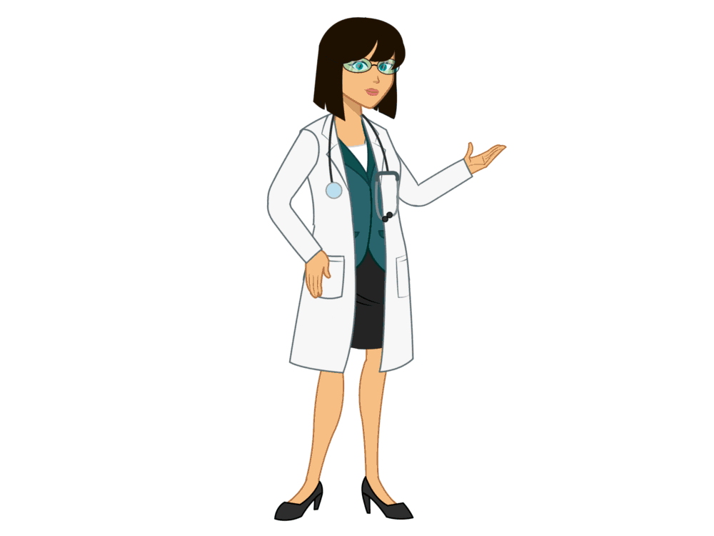Médica joven en caricatura presentado el objetivo.