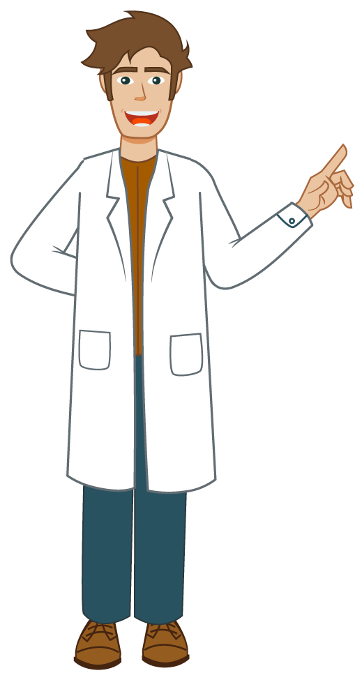 Un personaje levanta la mano derecha señalando la diapositiva, la cual presenta la conclusión de todo lo visto en el recurso.