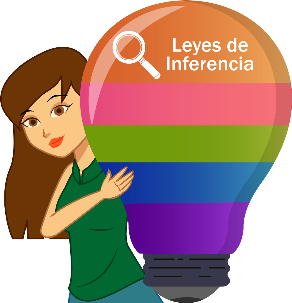 Mujer sosteniendo un bombillo de colores, los iconos sobre el bombillo son botones para dar clic y tener más información.