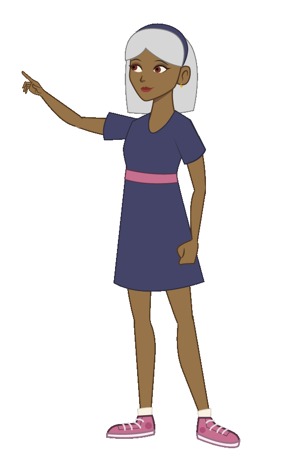 Personaje señalando los temas infografía.