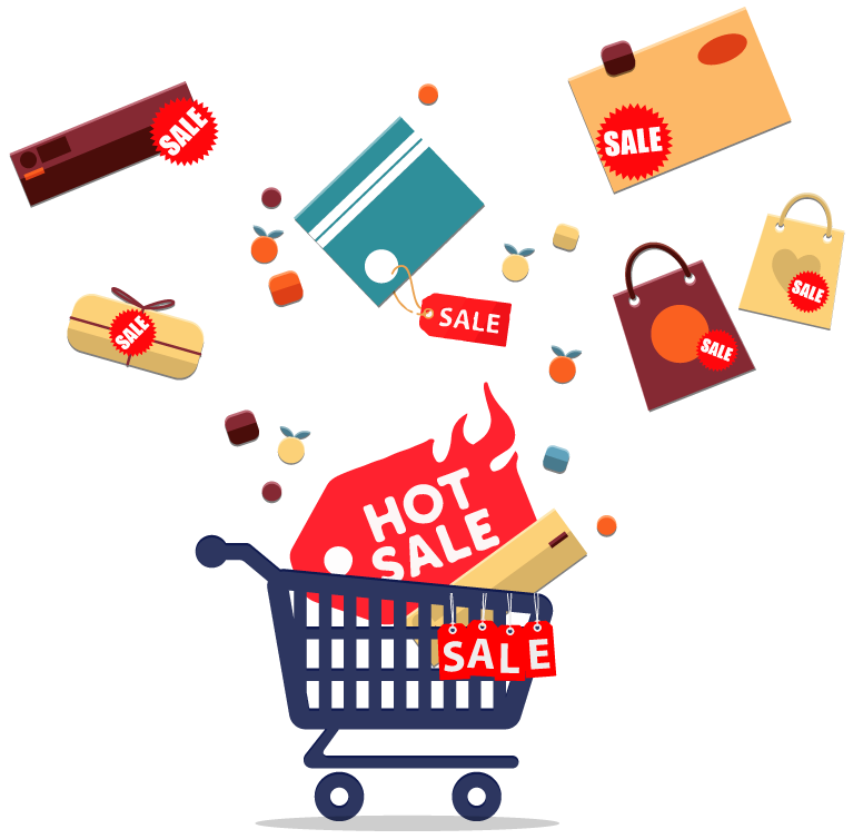 Carrito de compras, lleno de productos.