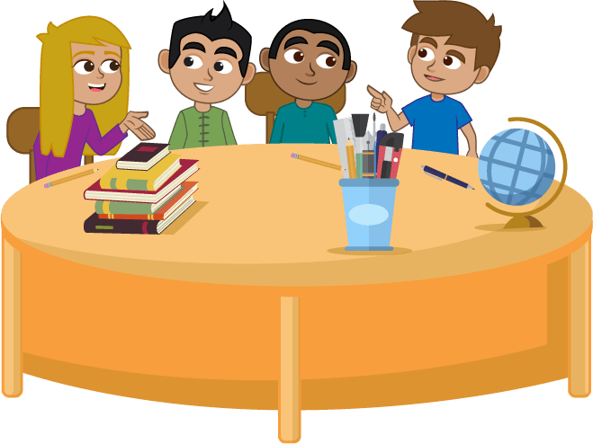 Niños de diferentes etnias interactuando en una mesa redonda.