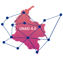 Mapa de colombia donde se simboliza la red de la UNAD.