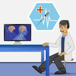 Un doctor observando el cuerpo humano por medio de un computador.
