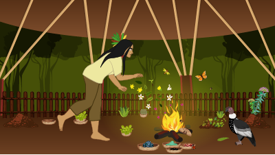  El personaje en una Maloka, haciendo un ritual.