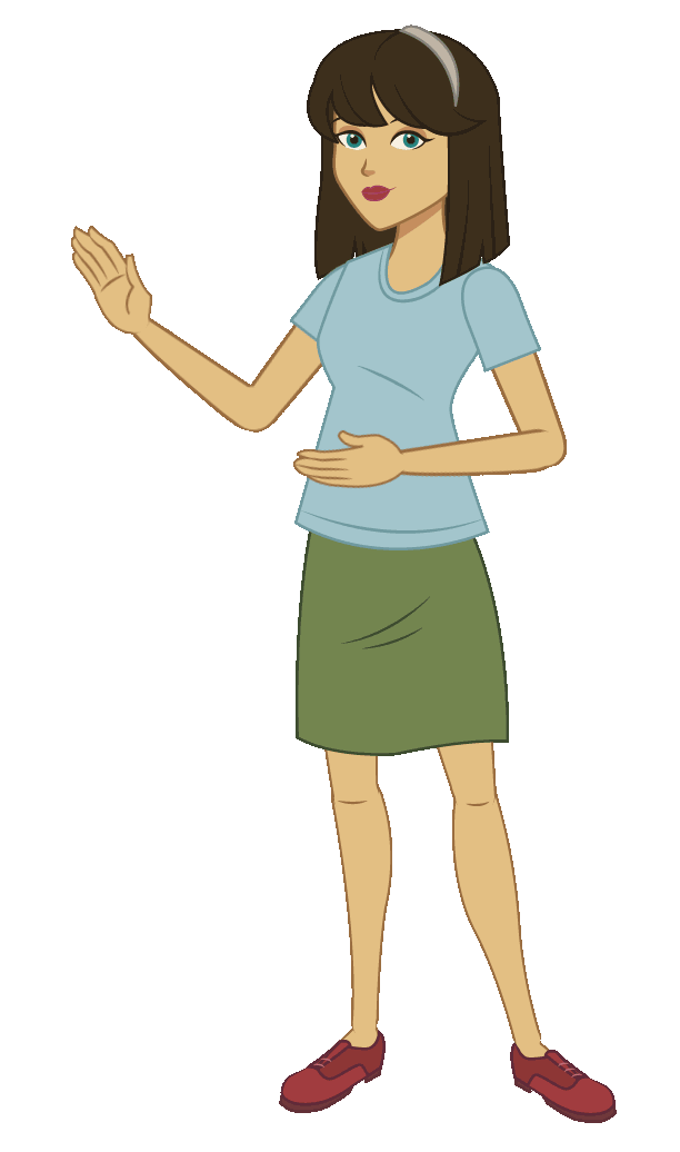 Personaje invitando a revisar la infografía.