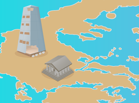 Mapa de la antigua Grecia con las diferentes invenciones dadas aquí.