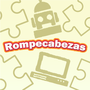 Juego Rompecabezas: texto burbujas con iconos alegoriocos a rompecabezas, eletrónica y computación.
