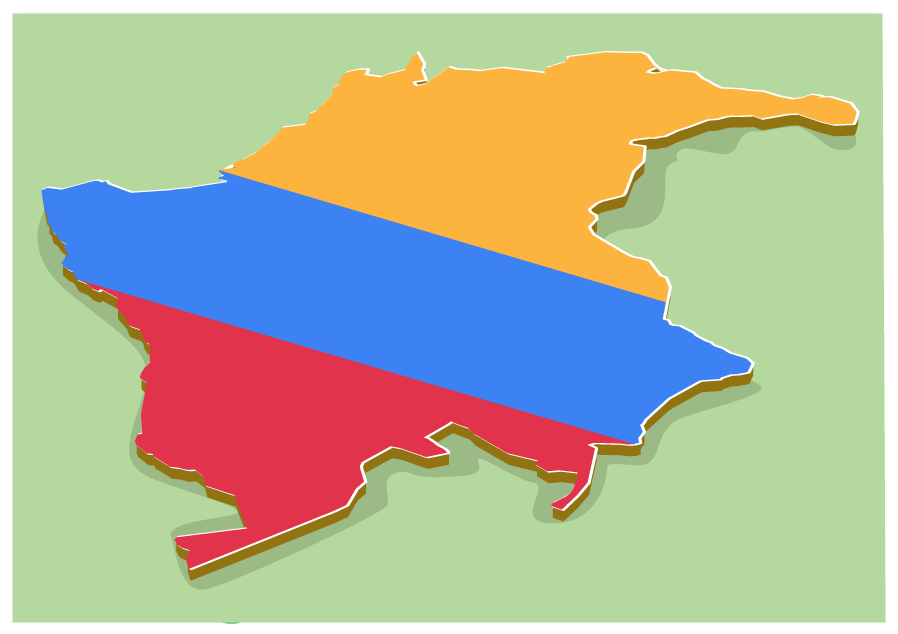 Mapa de Colombia con los colores de la bandera.