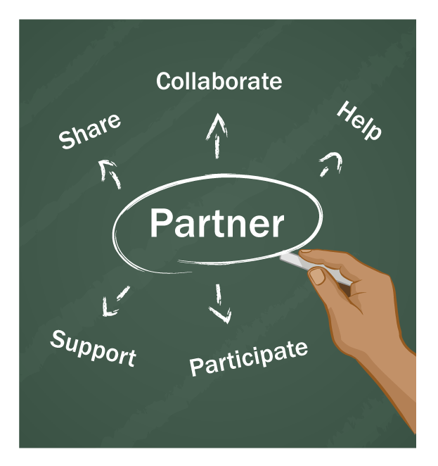Tablero con la palabra partner escrita.