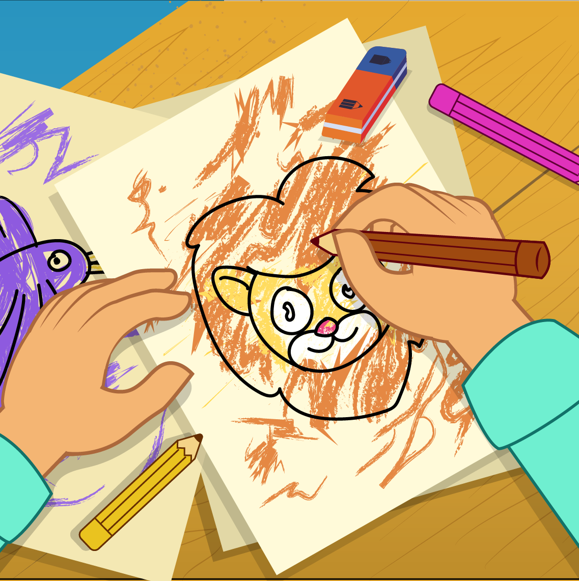 Niño coloreando un dibujo sobre una mesa.