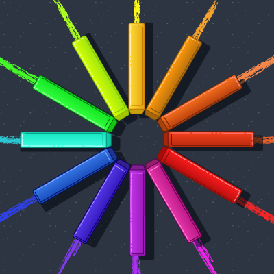 Una pila de tizas de colores organizadas según el círculo cromático.