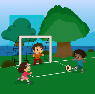 Niños de diversas características sonríen jugando.