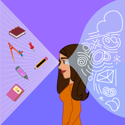 Una mujer que transforma lo que ve al pensamiento a través de su ojo. 