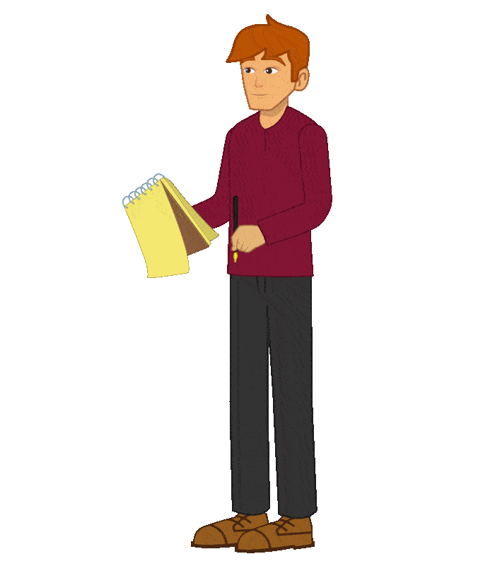 Personaje escribiendo en una libreta.