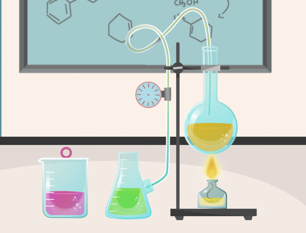 balones con líquidos de colores que se mueven simulando burbujeo.