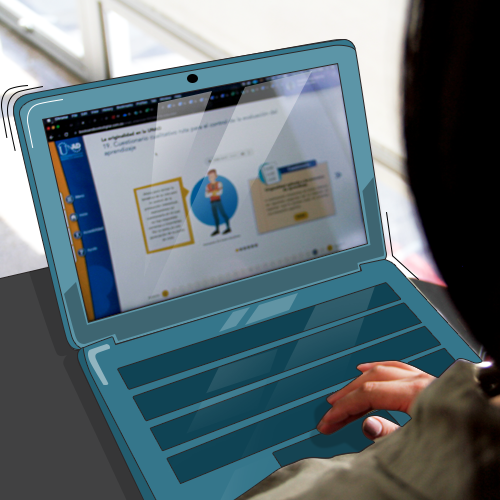 persona con laptop entrando al sitio web