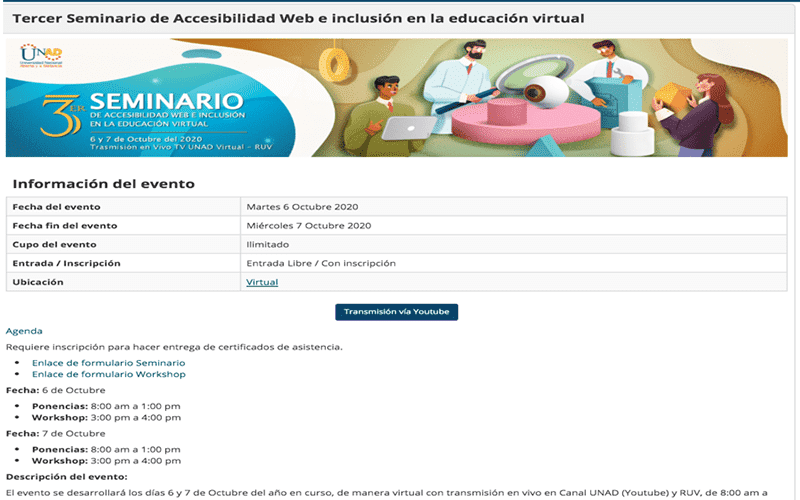 Banner invitación al tercer seminario de accesibilidad Web en la educación virtual.