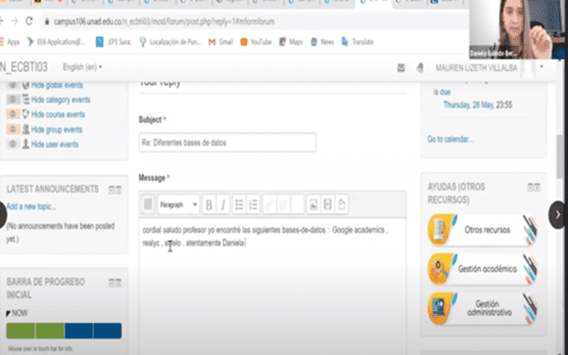 Capacitación hablando con Julis en implementación de foro en el curso virtual de la UNAD.