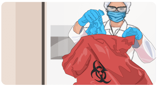 Un doctor desechando residuos.