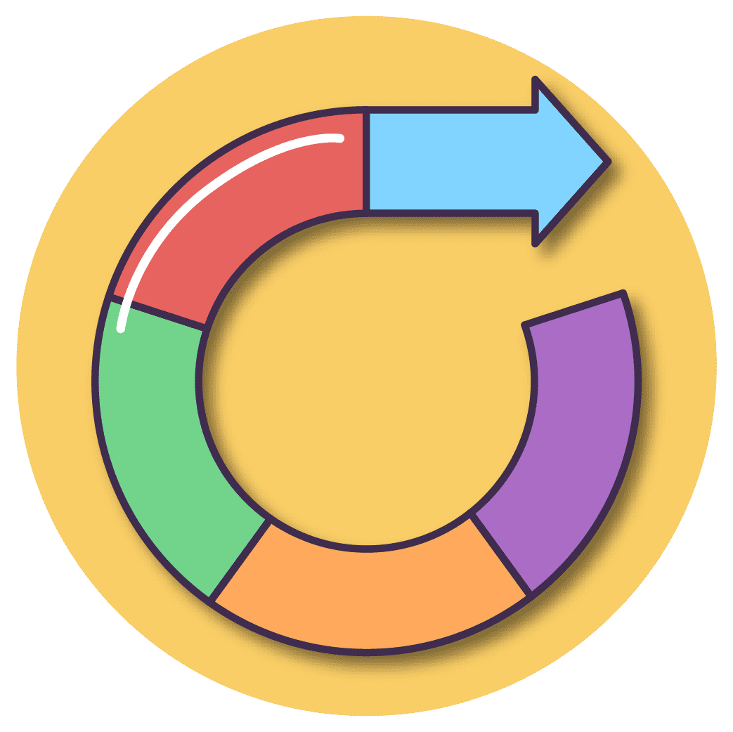 Una flecha en forma de circulo con multiples colores.