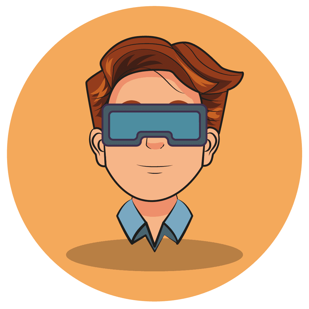 Personaje usando unas gafas que proyecta imagenes de realidad aumentada.