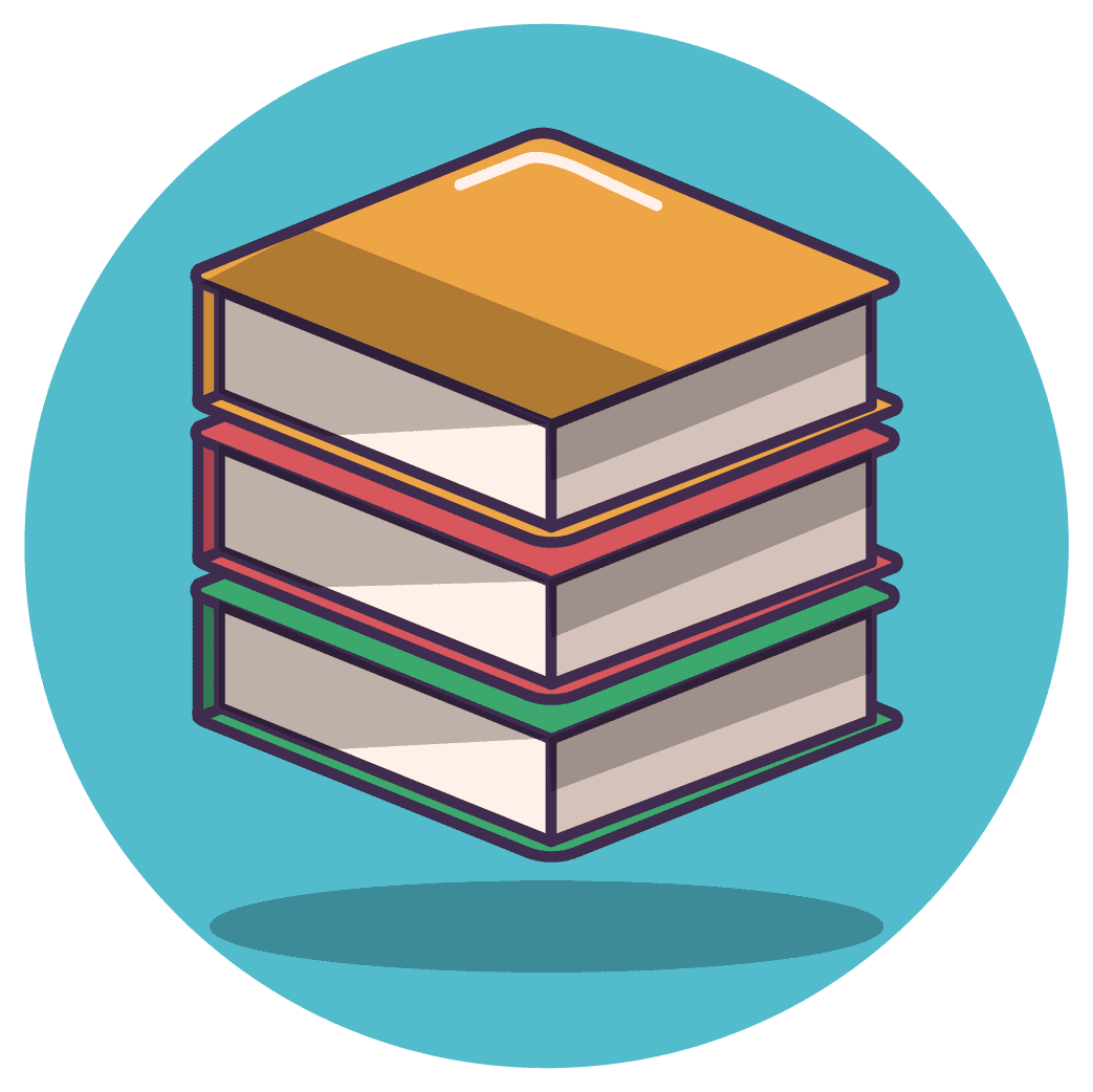 Tres libros de diferentes colores.