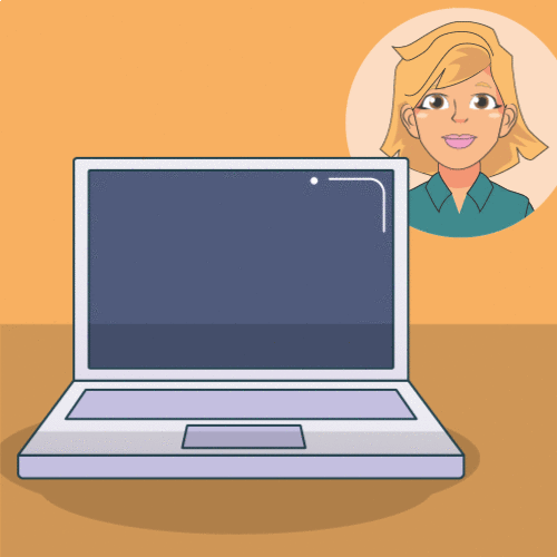Animación de Laura junto a una Computadora
