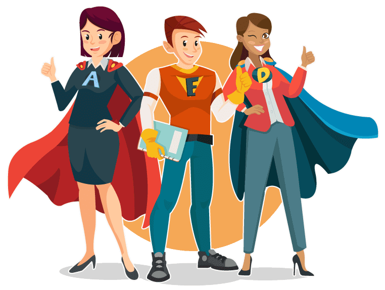 tres personages vestidos de superheroes