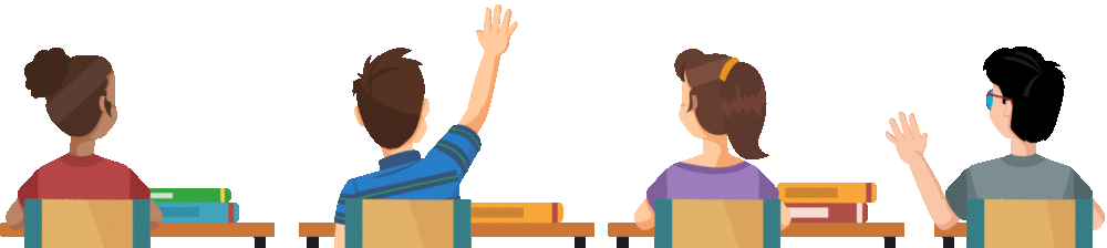 animación de un 4 estudiantes frente al tablero