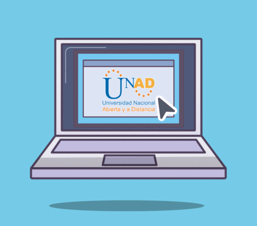 laptop  de color morado con el logo de la universidad UNAD.
