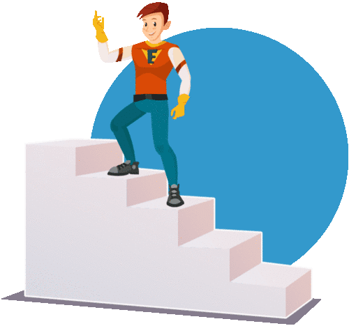 Estudiante subiendo escaleras.