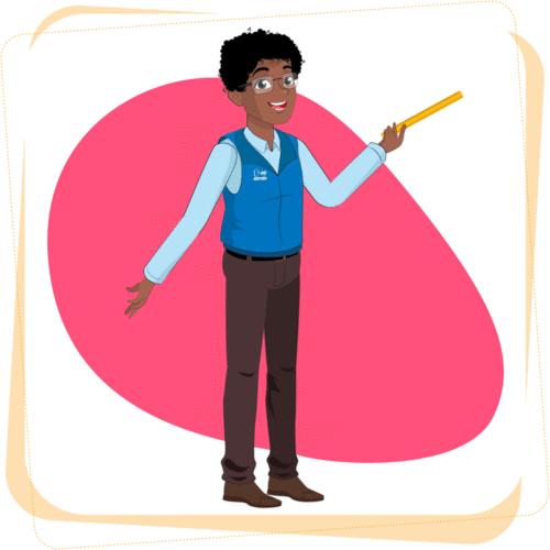 Avatar hablando y moviendo la regleta en señal de explicación.