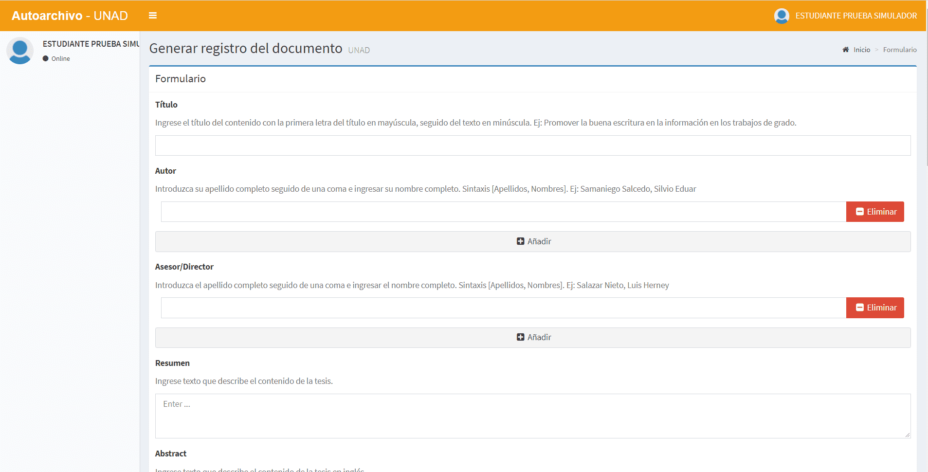 Formulario de datos para iniciar modalidad de grado