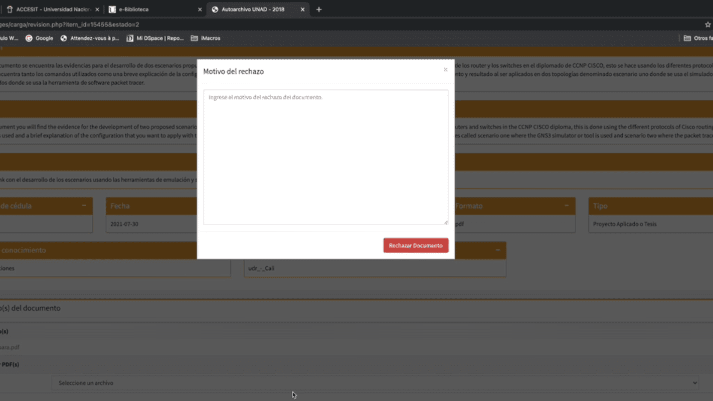 Aparece el texto sobre el documento