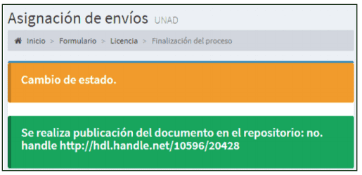 Ventana de cambio de estado donde se muestra que se publicó el documento