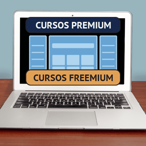 Laptop  con un enunciado de curso premium.