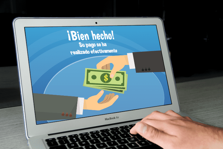 Persona  haciendo  una transacción por medio de un computador.