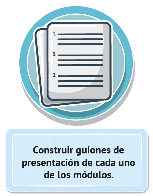 Construir guiones de presentación de cada uno de los módulos