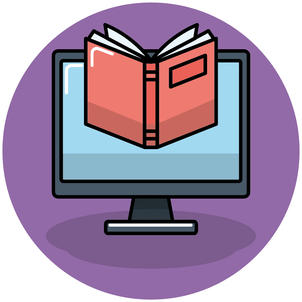 Imagen de un coputador proyectando  un  libro. Modalidad Premium